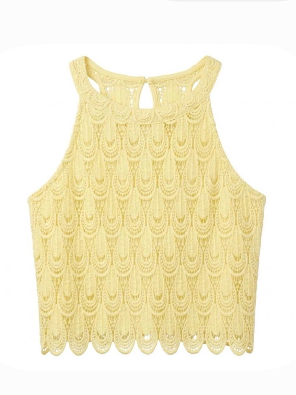 R & B (Rich & Beautiful) Cropped Lace Halter Top Women’s L Yellow